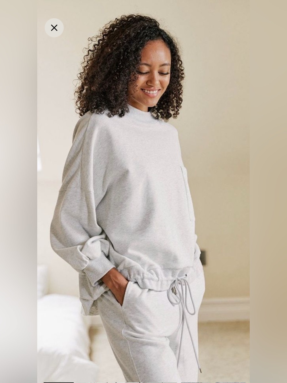 Nap High Neck Drawstring Hem Cotton Sweatshirt in Cloud/Heather Grey size M